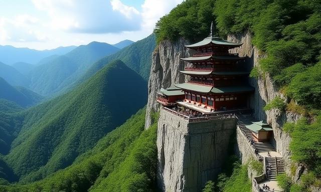 The cliffside structures of Yamadera Temple in Yamagata.